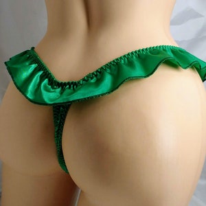 Green Satin Flutter Thong panties