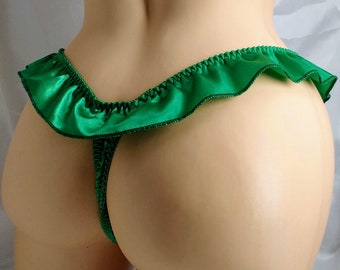 Green Satin Flutter Thong panties