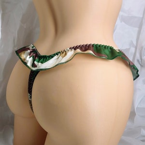 Green Camouflage Satin Flutter Thong panties