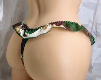 Green Camouflage Satin Flutter Thong panties