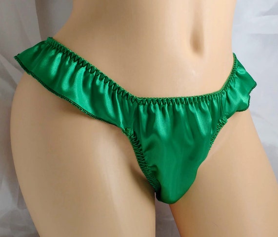 Green Satin Flutter Thong Panties 