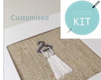 Custom cotton wedding anniversary card - cross stitch kit - custom made wedding dress design - gift - handmade - second wedding anniversary