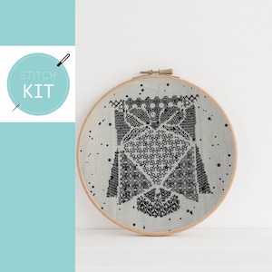 Blackwork Embroidery Kit - Modern geometric owl