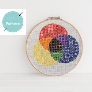 Blackwork embroidery triad colour wheel - Primary colours three circles blackwork pattern - Blackwork chart - downloadable pdf chart