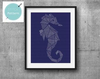 Modern geometric seahprse Blackwork embroidery pattern