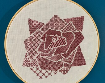 Modern Blackwork embroidery Rose pattern - instant download