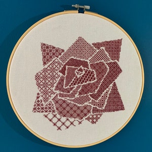 Modern Blackwork embroidery Rose pattern - instant download