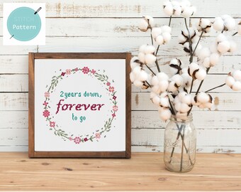 Wedding anniversary cross stitch pattern pdf  - cotton 2nd second wedding anniversary - 2 two years - instant download - set 3