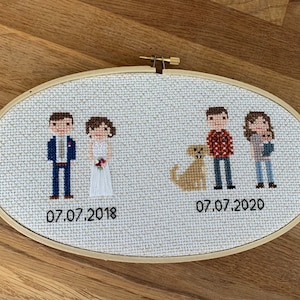 Custom wedding anniversary cross stitch couple 2 year cotton anniversary gift then and now bride and groom image 2