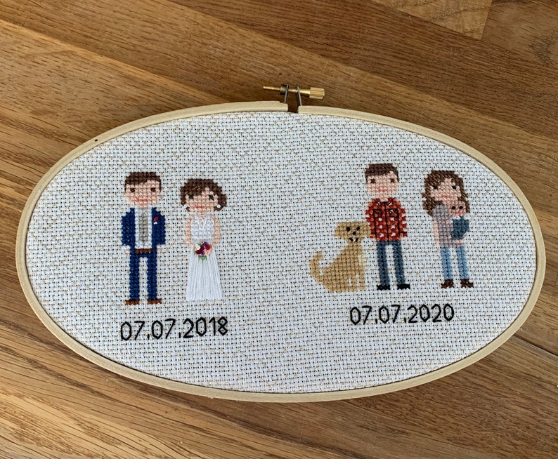 Custom wedding anniversary cross stitch couple 2 year cotton anniversary gift then and now bride and groom image 2