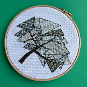 Geometric Tree Blackwork Embroidery Pattern: Modern Sampler (PDF Pattern)