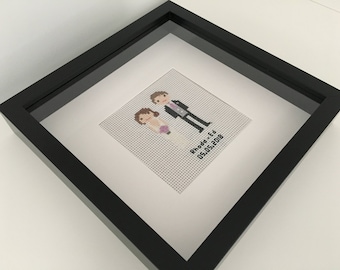 Retrato personalizado de pareja en punto de cruz – Regalo para el segundo aniversario de boda (en algodón)
