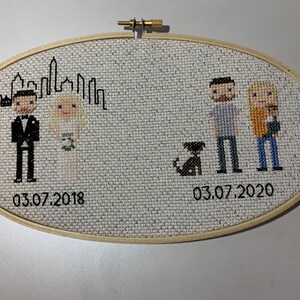 Custom wedding anniversary cross stitch couple 2 year cotton anniversary gift then and now bride and groom image 5