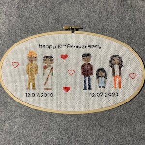 Custom wedding anniversary cross stitch couple 2 year cotton anniversary gift then and now bride and groom image 7