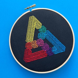 Impossible Shapes - Impossible triangle cubes and cuboids - Blackwork instant download pdf pattern