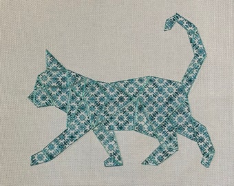 Cat - Blackwork embroidery geometric walking cat pattern - counted stitch -  Blackwork pattern - chart - digital download pdf