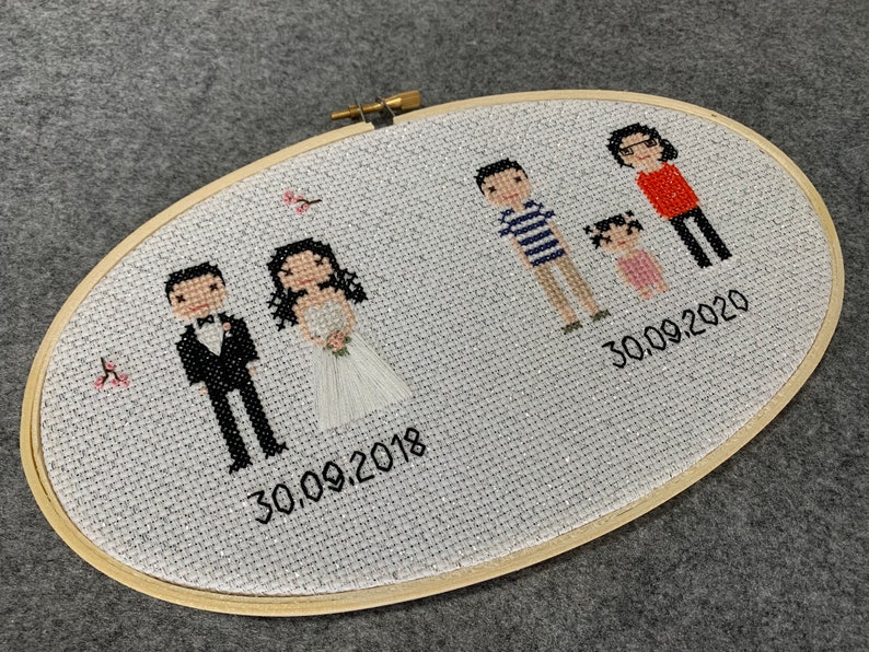 Custom wedding anniversary cross stitch couple 2 year cotton anniversary gift then and now bride and groom image 4