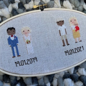 Custom wedding anniversary cross stitch couple 2 year cotton anniversary gift then and now bride and groom image 10