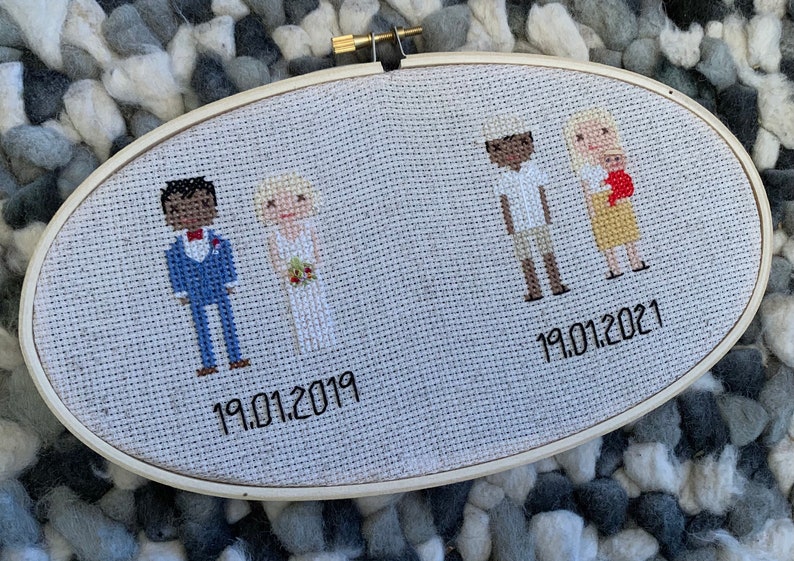 Custom wedding anniversary cross stitch couple 2 year cotton anniversary gift then and now bride and groom image 10