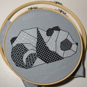 Geometric Panda Blackwork embroidery pattern pdf - beginners embroidery counted stitch - instant download - monochrome blackwork pattern