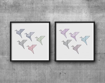 origami birds blackwork instant download pdf pattern