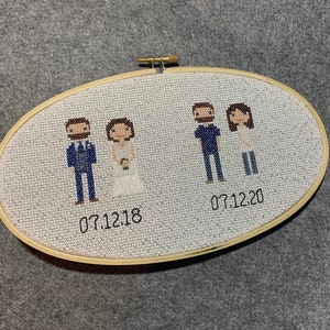 Custom wedding anniversary cross stitch couple 2 year cotton anniversary gift then and now bride and groom image 6