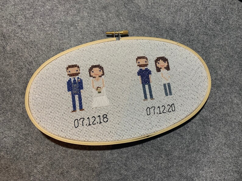 Custom wedding anniversary cross stitch couple 2 year cotton anniversary gift then and now bride and groom image 6
