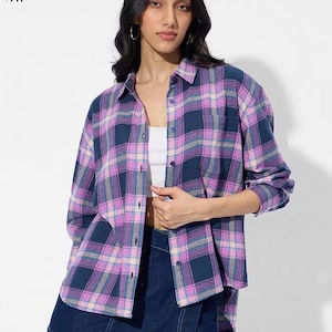 Boyfriend Linen Shirt: Oversized Buffalo Plaid Flannel - 90s Retro Style
