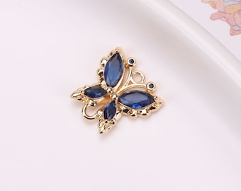 4 Uds. Colgante de mariposa de cristal azul, colgante de mariposa con piedras preciosas de diamantes de imitación, venta al por mayor
