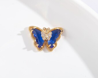 5 uds. Colgante de mariposa de cristal azul, colgante de mariposa, venta al por mayor