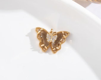 5 uds. Colgante de mariposa de cristal gris claro, colgante de mariposa, venta al por mayor