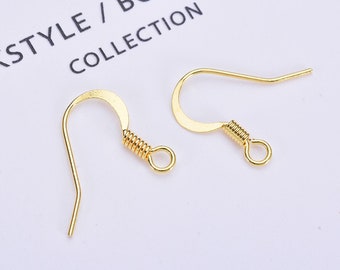 High Quality Wholesale 100pcs Real Gold Plated Earring Hook,Gold Ear Wire,Brass Ear Hook,Earring Attachment Finding Lead Nickel Free