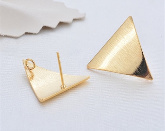 20pcs 24K Gold Plated Brass Earring,Triangle Shape Stud Earring with Loop,Brushed Gold Ear Posts, Earring Attachment Finding Wholesale