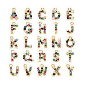 10stk Multicolor Initialen Buchstabe Anhänger Charm, Pave CZ Kristall Alphabet Buchstabe Anhänger, Mini Messing Anhänger für personalisierte Halskette machen