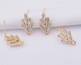 10pcs CZ Paved Earring Post,Real Gold Plated Brass Stud Earring with Loop,Gold Ear Wires Earring Attachment for Jewelry Making