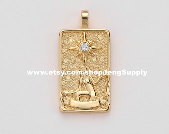 5pcs The Star Tarot Card Charm,18K Gold Plated Brass Tarot Card Pendant Charm,Tarot Card Pendant Jewelry Making Wholesale Nickel Lead Free