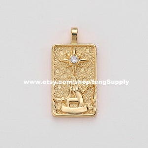 5 stuks De Ster Tarot Kaart Charme, 18K Vergulde Messing Tarot Kaart Hanger Charme, Tarot Kaart Hanger Sieraden Maken Groothandel Nikkel Loodvrij
