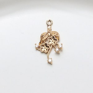 6pcs Brass Flower Charm Pendant,Rhinestone Crystal Flower Earring Jewelry Pendant Charm Wholesale