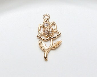 6pcs Zircon Rose Flower Charm Pendant,Rhinestone Crystal Flower Earring Jewelry Pendant Charm Wholesale