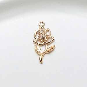 6pcs Zircon Rose Flower Charm Pendant,Rhinestone Crystal Flower Earring Jewelry Pendant Charm Wholesale