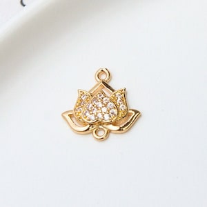 10pcs CZ Pave Lotus Flower Charm Pendant Connector,Cubic Zirconia Crystal Lotus Flower Jewelry Pendant Charm Wholesale