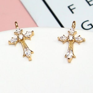 10pcs Zircon Cross Charm Pendant,Brass Cross Earring Jewelry Pendant Charm Wholesale