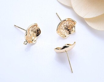 10pcs Real Gold Plated Earring Stud,Brass Earrings Posts with Loop,Gold Earring Finding Wholesale