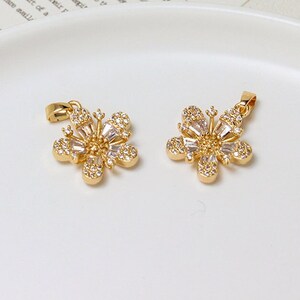 4pcs Zircon Flower Pendant Charm, CZ Micro Flower Pendant Charm, Flower Charms for Necklace Jewelry Wholesale