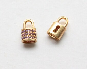 6pcs Shiny Zircon Lock Pendant Charm,Rhinestone Crystal Lock Pendant,Brass Lock Pendant Charm Wholesale