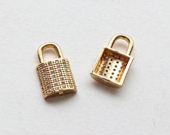 4pcs Shiny Clear Zircon Lock Pendant Charm,Rhinestone Crystal Lock Pendant,Brass Lock Pendant Charm Wholesale