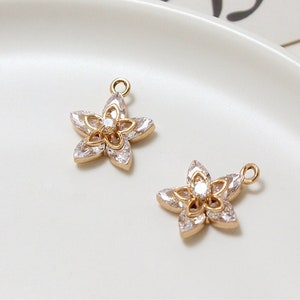 6pcs Bling Clear Zircon Flower Pendant Charm,Rhinestone Crystal Flower Star Pendant,Brass Flower Pendant Charm Wholesale