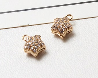 10 Uds Mini colgante de estrella de circonio transparente brillante, colgante de estrella de cristal de diamantes de imitación al por mayor