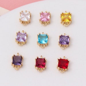 Square Zircon Connector Charm, Crystal Gemstone Earring Connector Pendant Charm Wholesale