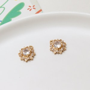 6pcs Bling Clear Zircon Flower Pendant Charm,Rhinestone Crystal Flower Pendant,Brass Flower Pendant Charm Wholesale 11*13mm